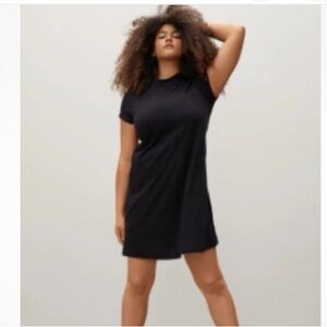 Everlane NWOT 100% Cotton‎ Swing Weekend Dress Black Small Short Sleeve Hi Neck